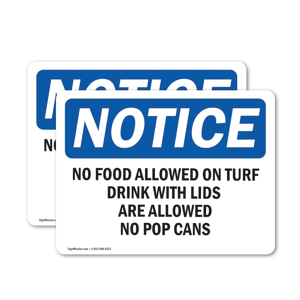 Signmission No Food Allowed On Turf Drinks With Lids, 10 in W x Rectangle, Vinyl Decal OS-2PACK-NS-D-710-L-14556 - main